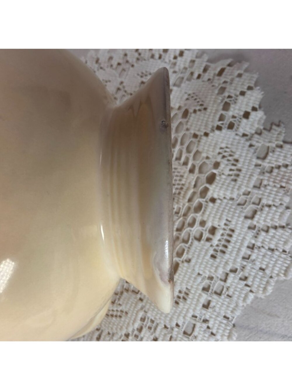 Vintage Fiesta Ivory Ice Lip Pitcher 9 1/2" Wide 7" Tall With Minor Chips On Bas - Picture 7 of 8